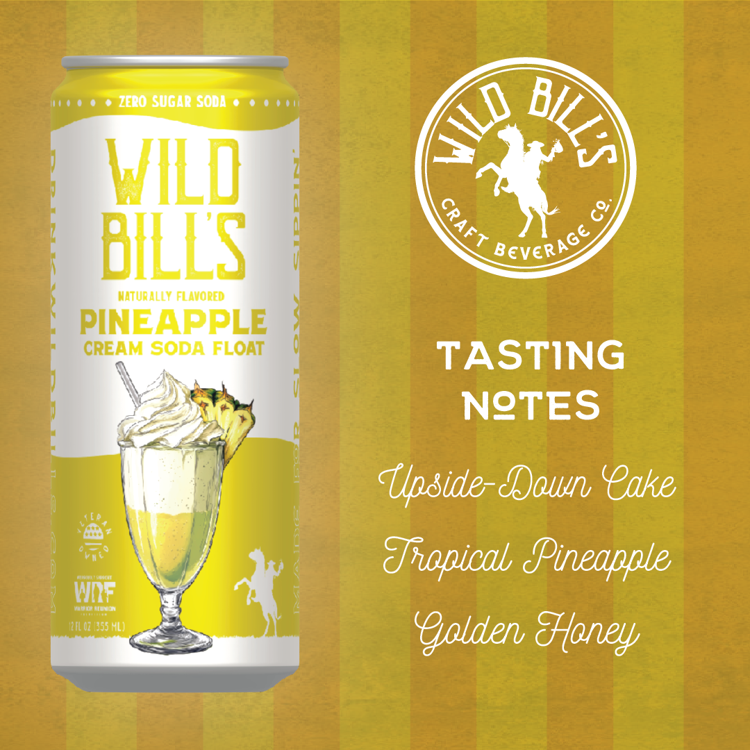 Wild Bill’s Craft Beverage Co. - Pineapple: Zero Sugar Soda, Clean Ingredients, 12-Pack, Cans