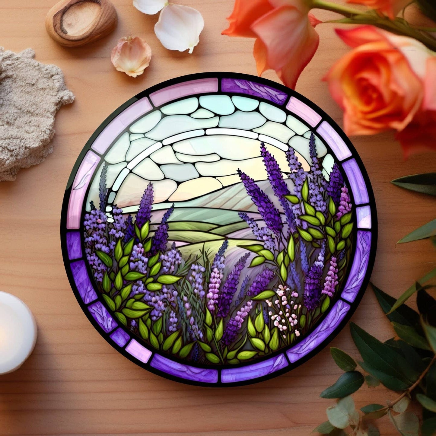 Fernville Creations - Lavender Floral Ceramic Coaster, Eco-Friendly Home Decor