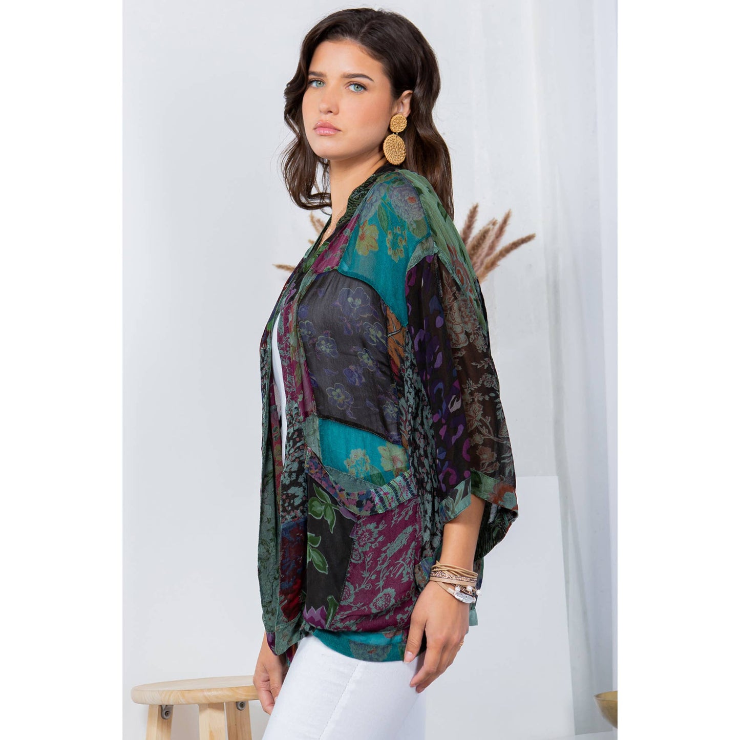 Young Threads - Kimono Top In Overdyed Mix N Match Patches - in 7 Color ways
