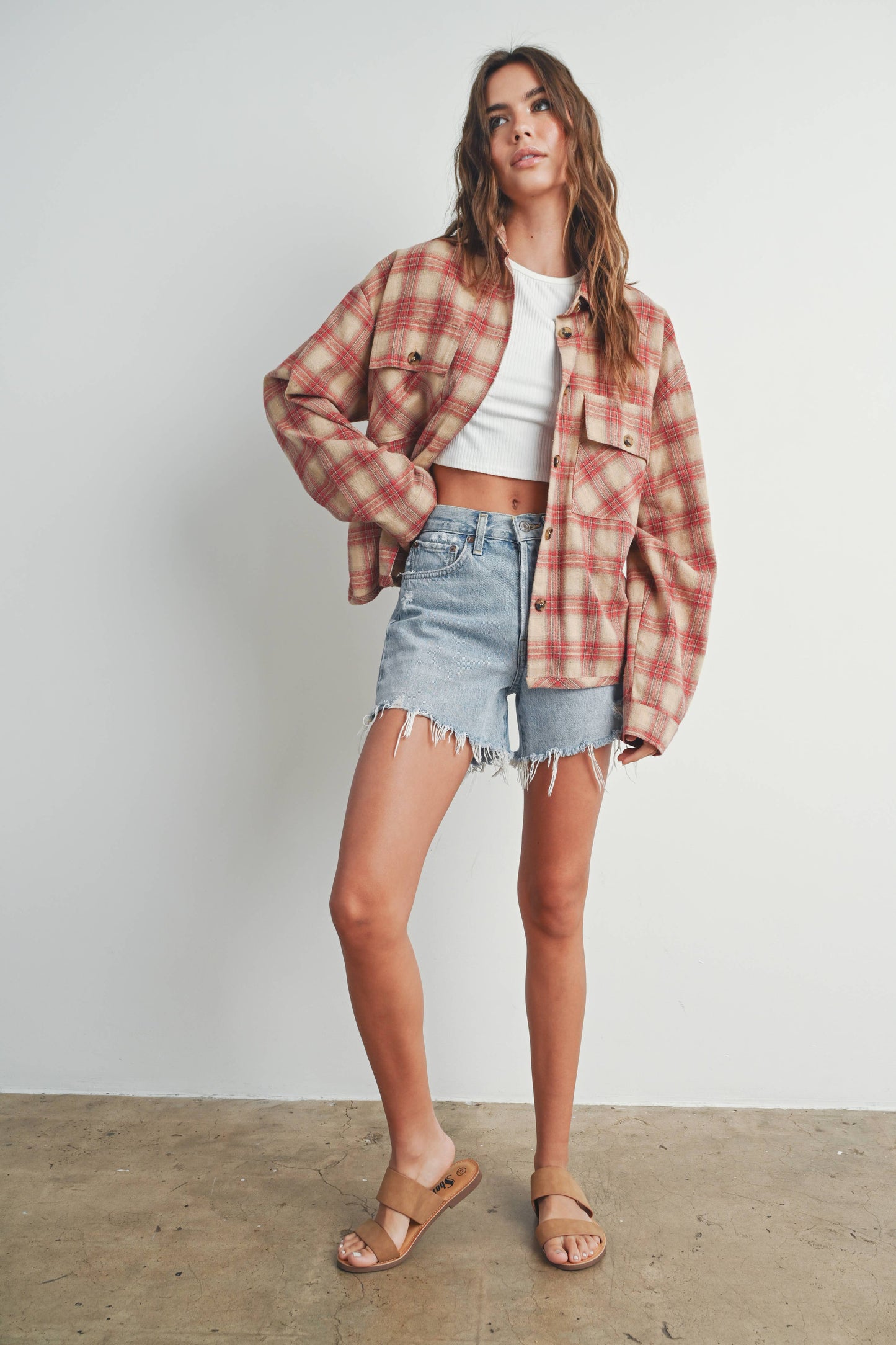 BUTTERMELON - Plaid Long-Sleeve Shirt Jacket - BMJ7328