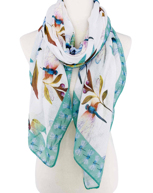 JC Sunny Fashion - JC071106 Aqua-Multi Dragonfly Scarf