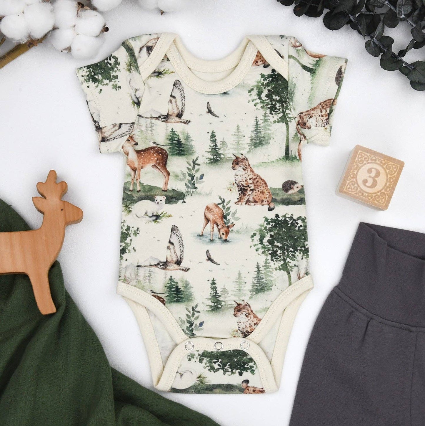 Earthy - Organic Cotton Short Sleeve Baby Bodysuit, Oak