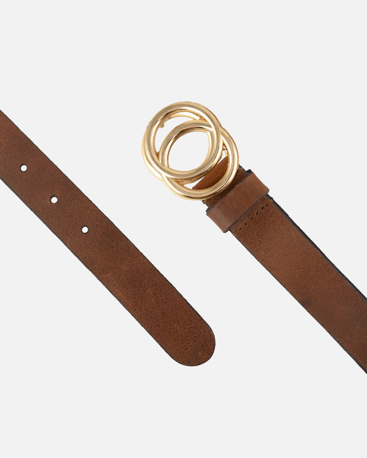 Amsterdam Heritage Leather Belts, Bags, Jackets & Apparel - Caia | Double Ring Leather Belt with Gold Buckle
