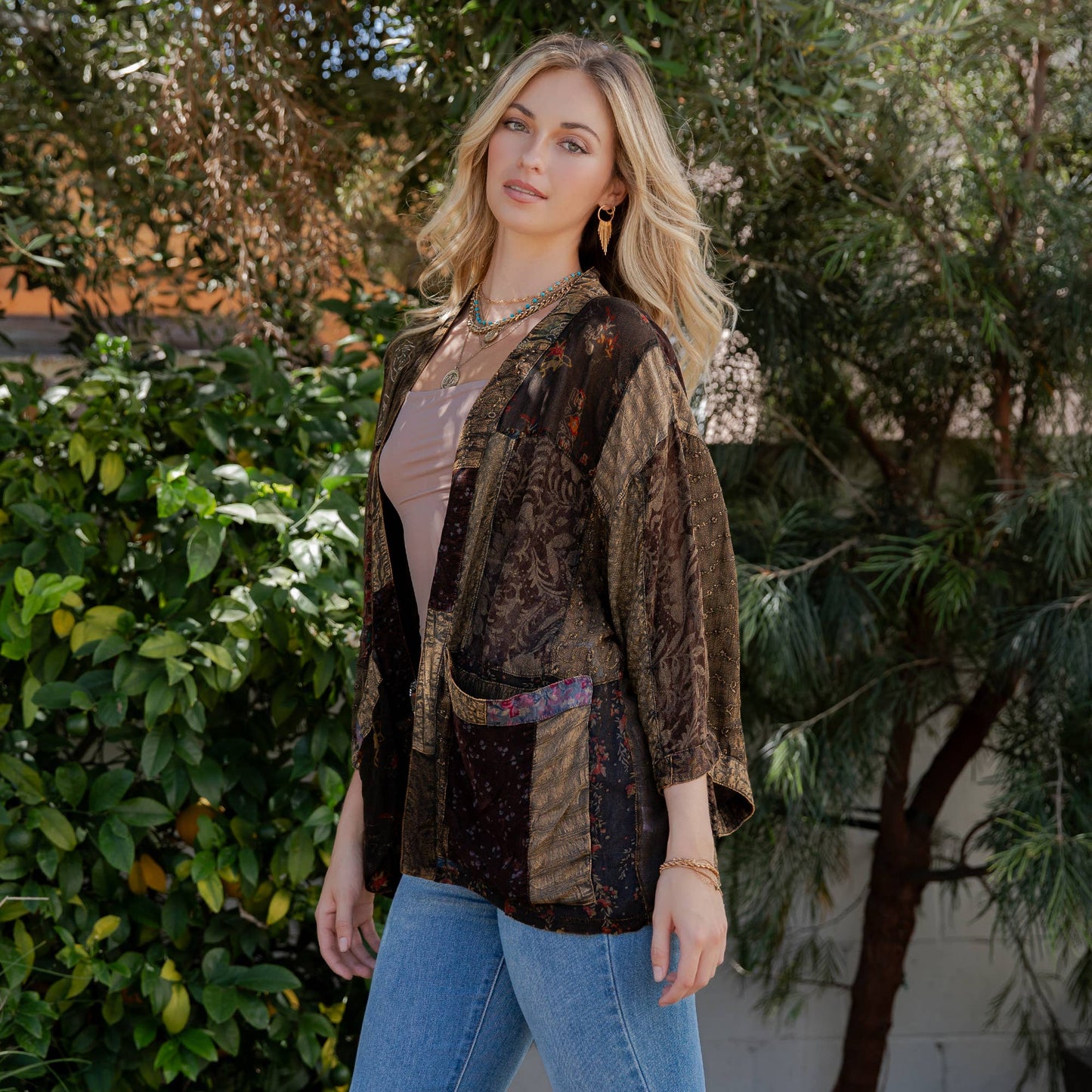 Young Threads - Kimono Top In Overdyed Mix N Match Patches - in 7 Color ways