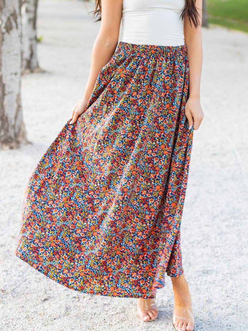 Tickled Teal - Lovely Floral Maxi Skirt