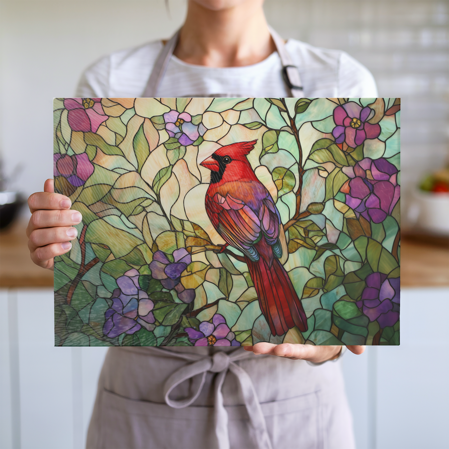 Fernville Creations - Tempered Glass Cutting Board: Cardinal Serving Tray
