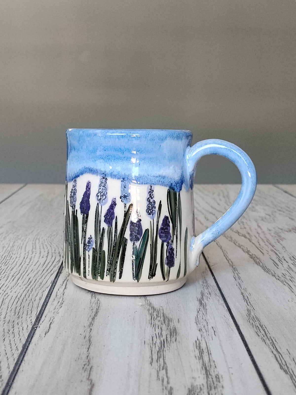 Rise and Design Art Studio - Lavender Mug Blue Accents – Handmade Ceramics (12–16 oz)