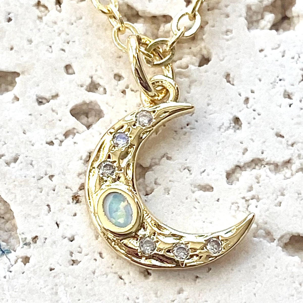 VB&CO Designs Handmade Jewelry - Opalite moon dainty necklace