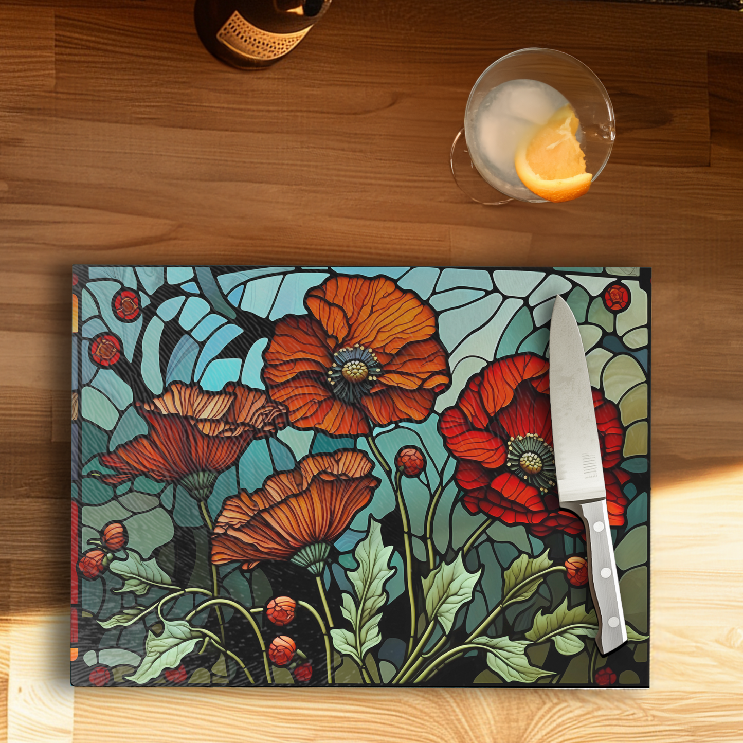 Fernville Creations - Tempered Glass Cutting Board: Poppy Charcuterie Tray (1)