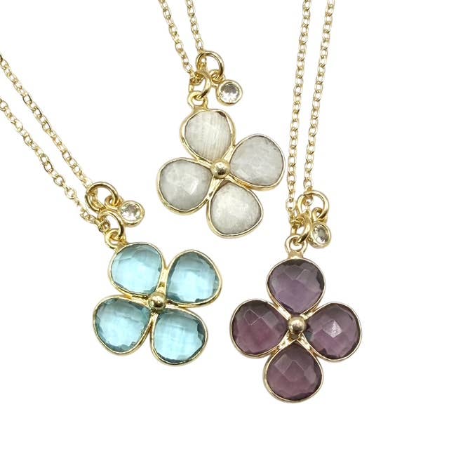 VB&CO Designs Handmade Jewelry - Genuine Gemstone clover flower gold necklace