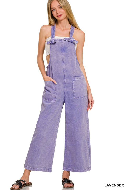 42POPS - ...SI-26348 Washed Knot Strap Pockets Jumpsuit