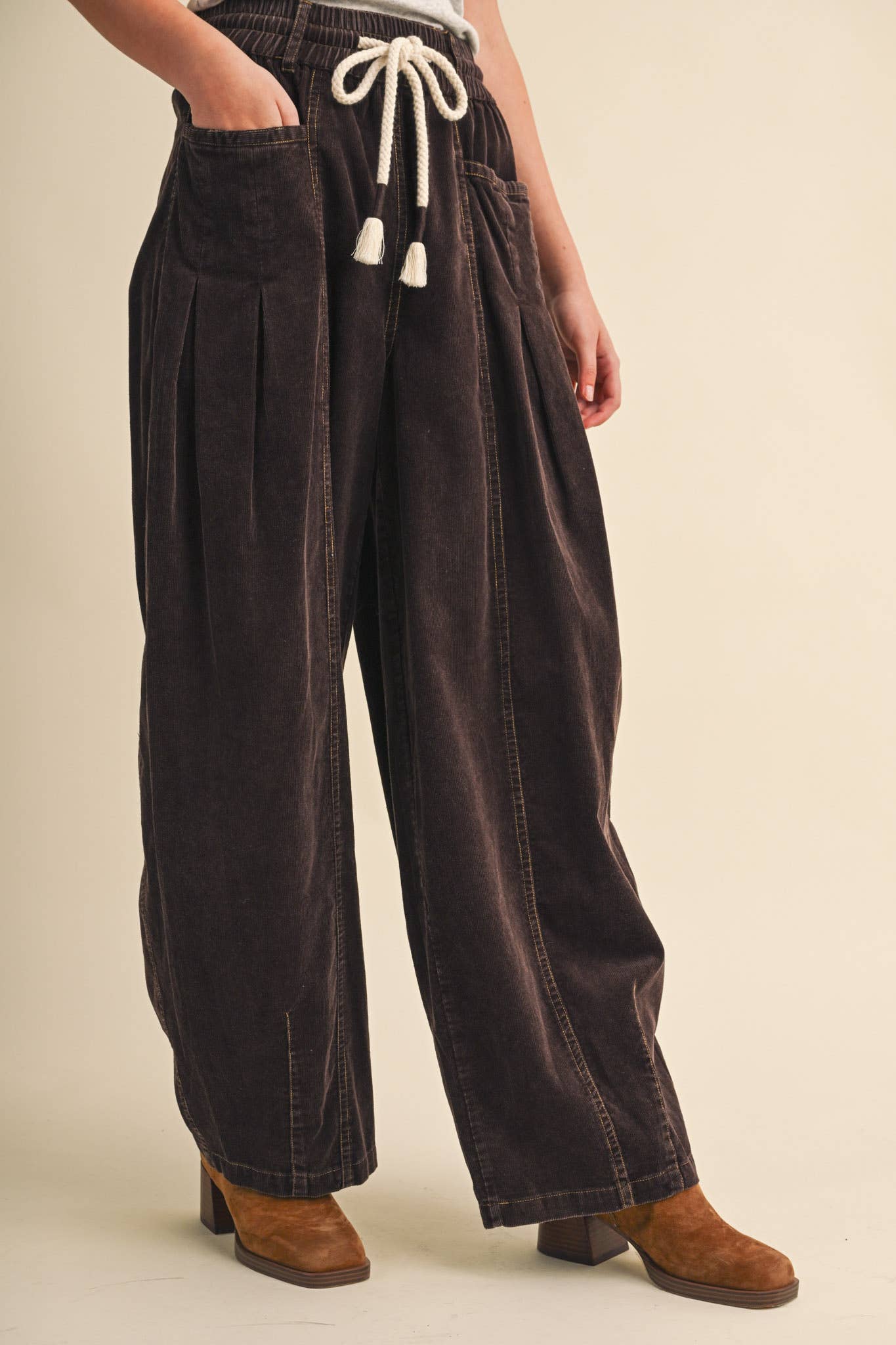 &MERCI - WASHED CORDUROY PLEATED BARREL PANTS MP4155