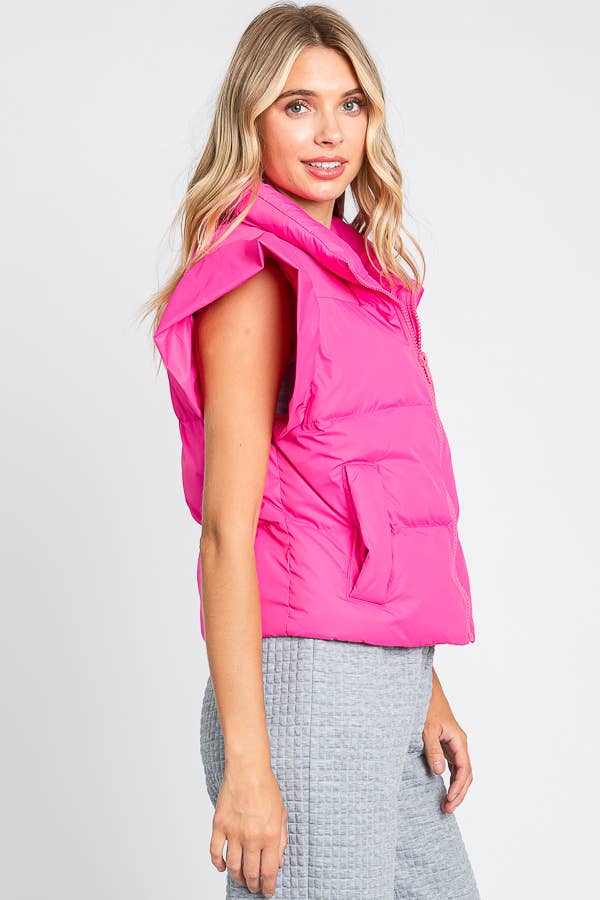 GeeGee Clothing - Ruffled Sleeve Puffer Vest, MJ4501