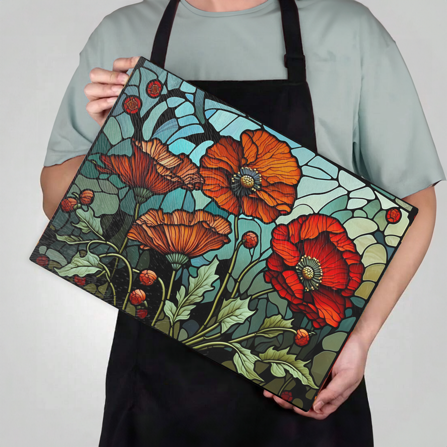 Fernville Creations - Tempered Glass Cutting Board: Poppy Charcuterie Tray (1)