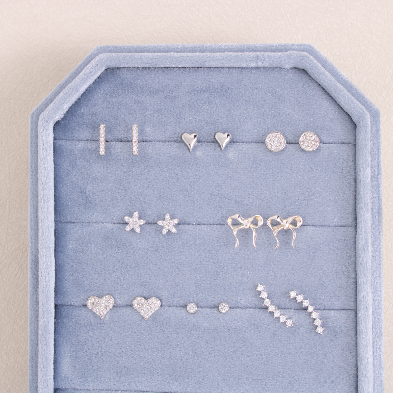 Splendid Iris - Pavé Flower Studs On Velvet Tag