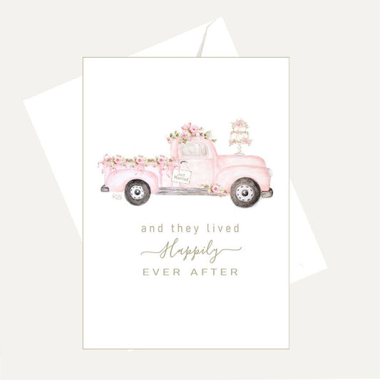 Bellflower Girl - And They Lived Happily After - Watercolor Truck Wedding Card