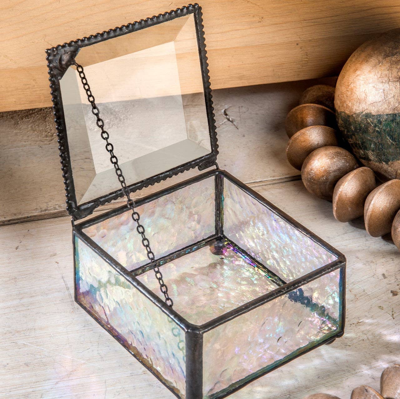 J Devlin Glass Art & Bert Anderson Collection - Iridescent Glass Jewelry Box | Small Display Keepsake