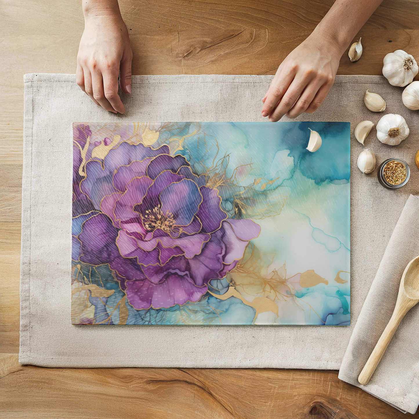 Fernville Creations - Tempered Glass Cutting Board: Alcohol Ink Charcuterie Tray