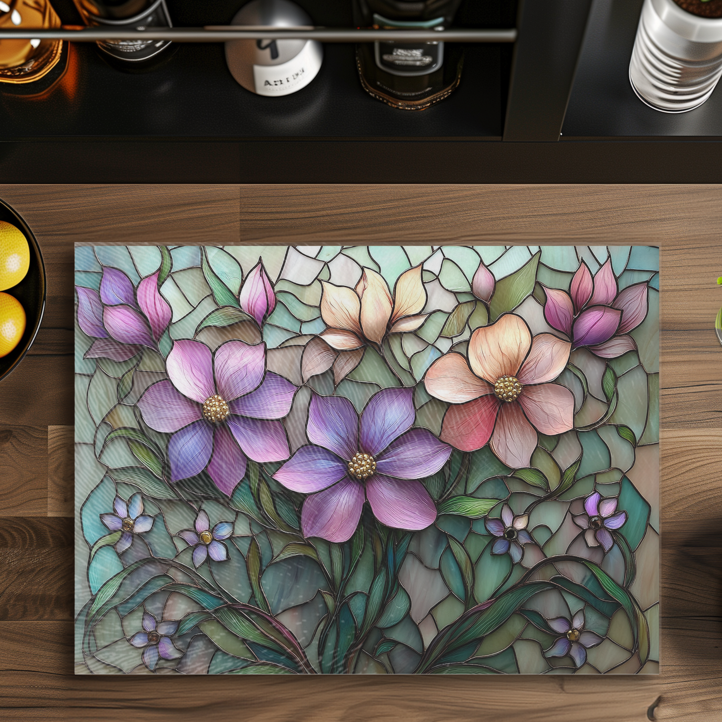 Fernville Creations - Tempered Glass Cutting Board: Floral Charcuterie Tray