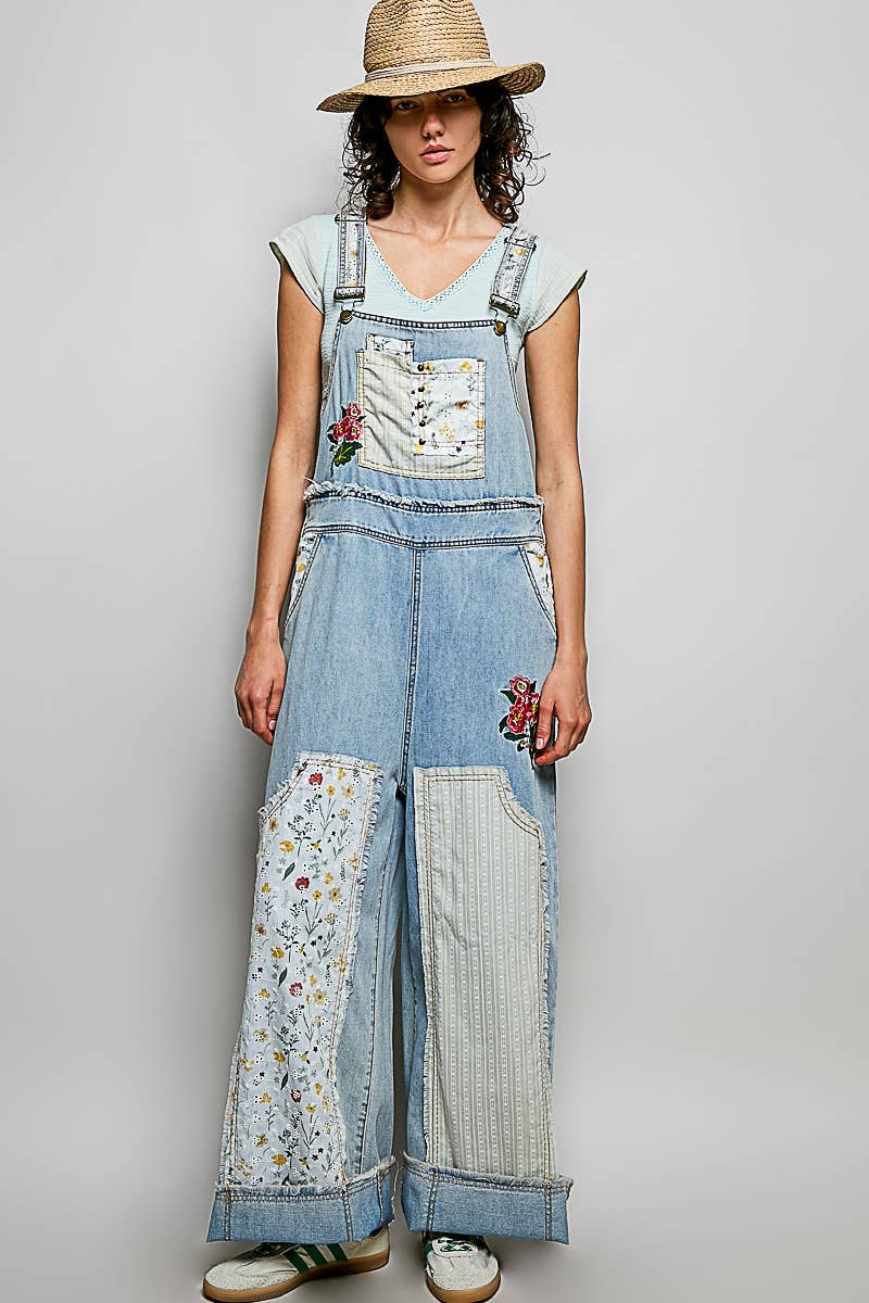 Pol Clothing - Oversized Fit Floral Patchwork Embroidery Overall