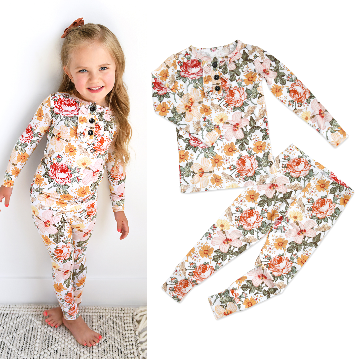 Gigi and Max - Bamboo Pajama Kids Clothing Sleepies Toddler 2PC Ruffle Set Nella