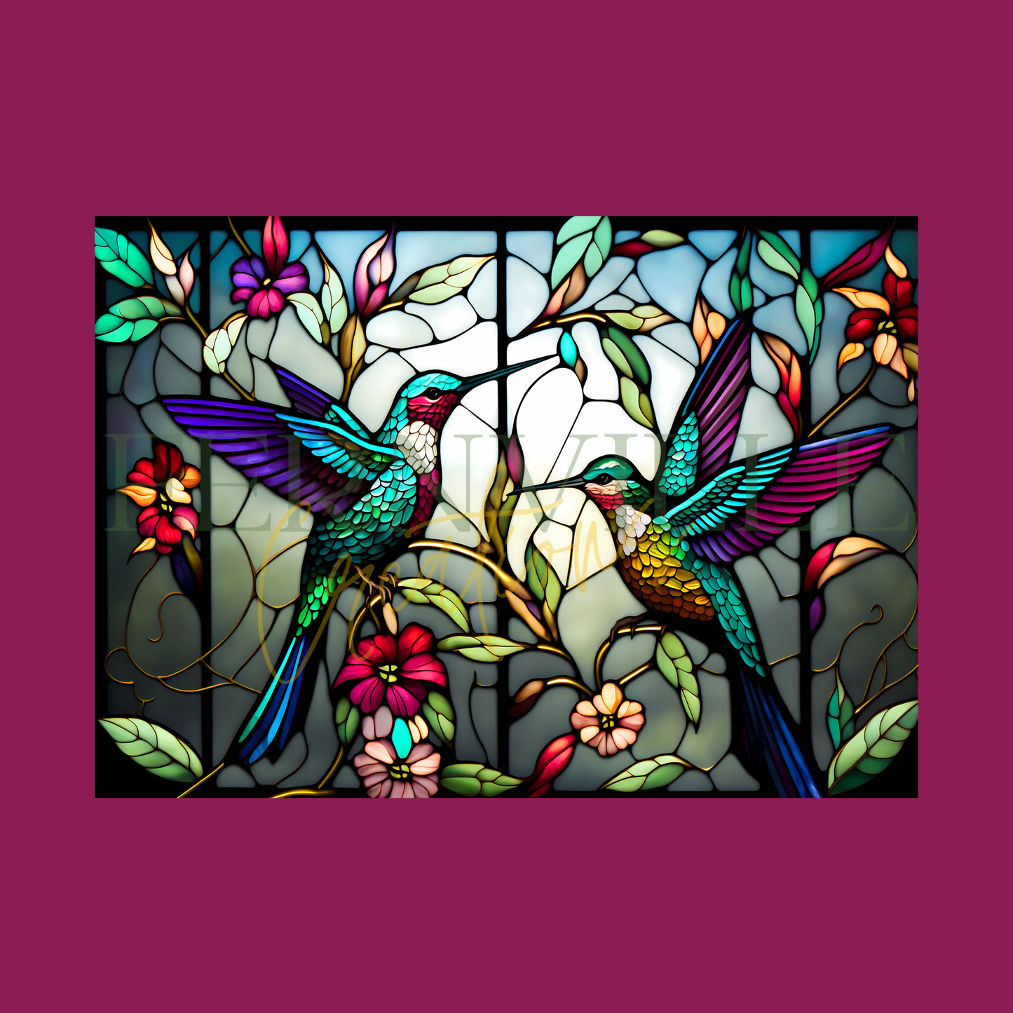 Fernville Creations - Tempered Glass Cutting Board: Hummingbird Charcuterie Tray