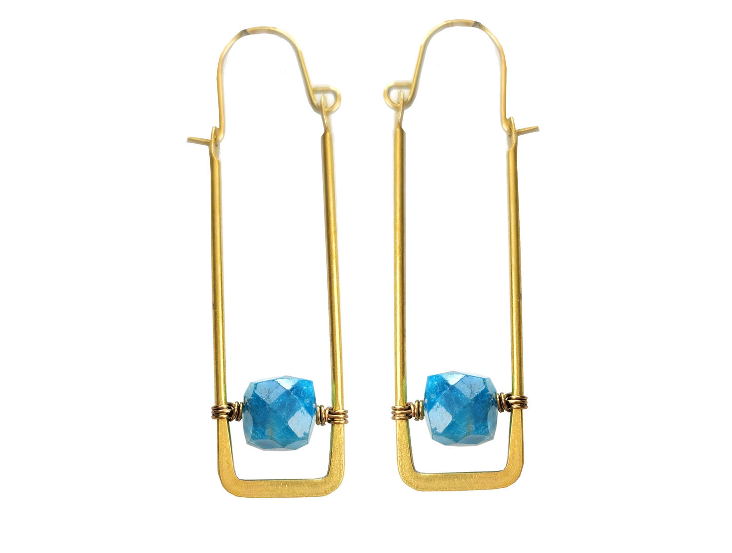 Edgy Petal Jewelry - Rectangle Hoop Earrings with Cube Gemstones multiple colors