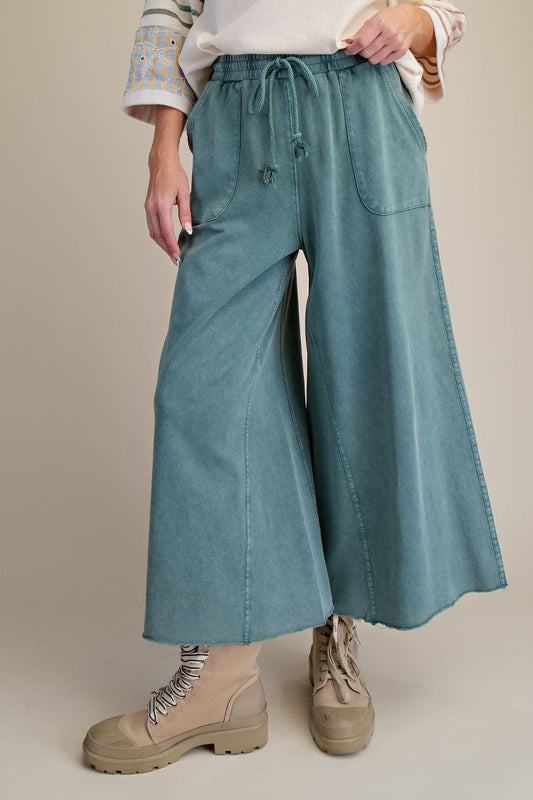 Washed Terry Wide Leg Pants