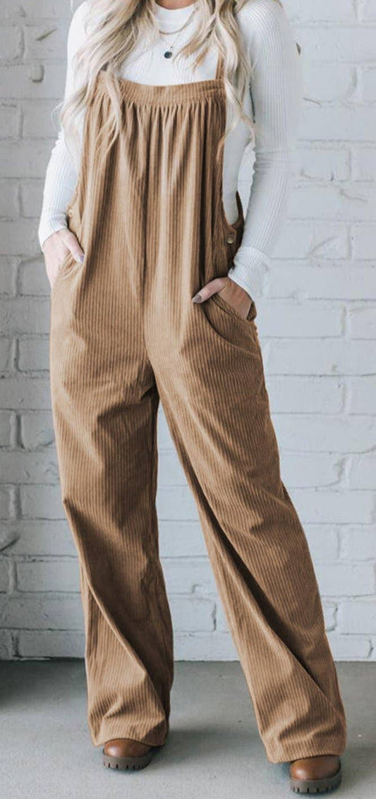 Umorger -  Morn Solid Pocketed Loose Fit Corduroy Overall