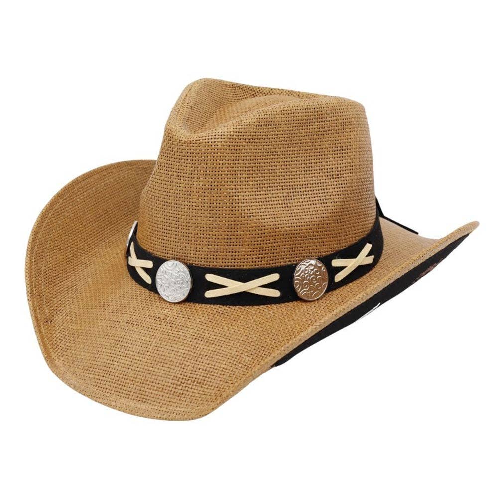 Sensibling Corp. - Underbrim Horse Horseshoe Print Crisscross Lace Conch Accent Band Western Cowboy Hat