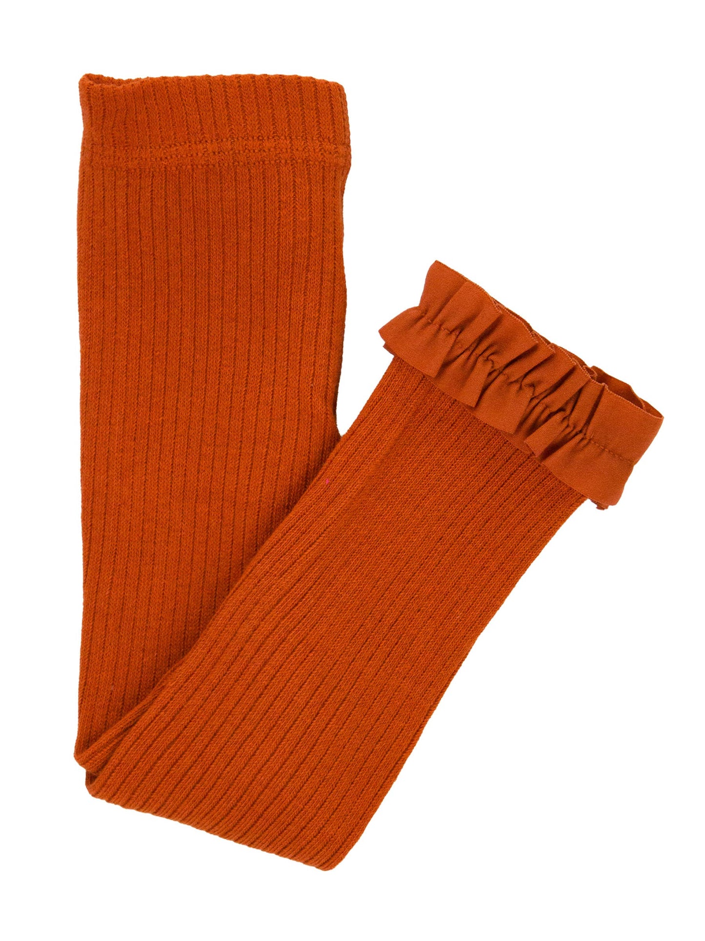 RuffleButts + RuggedButts - Girls Rust Rib Knit Footless Ruffled Tights