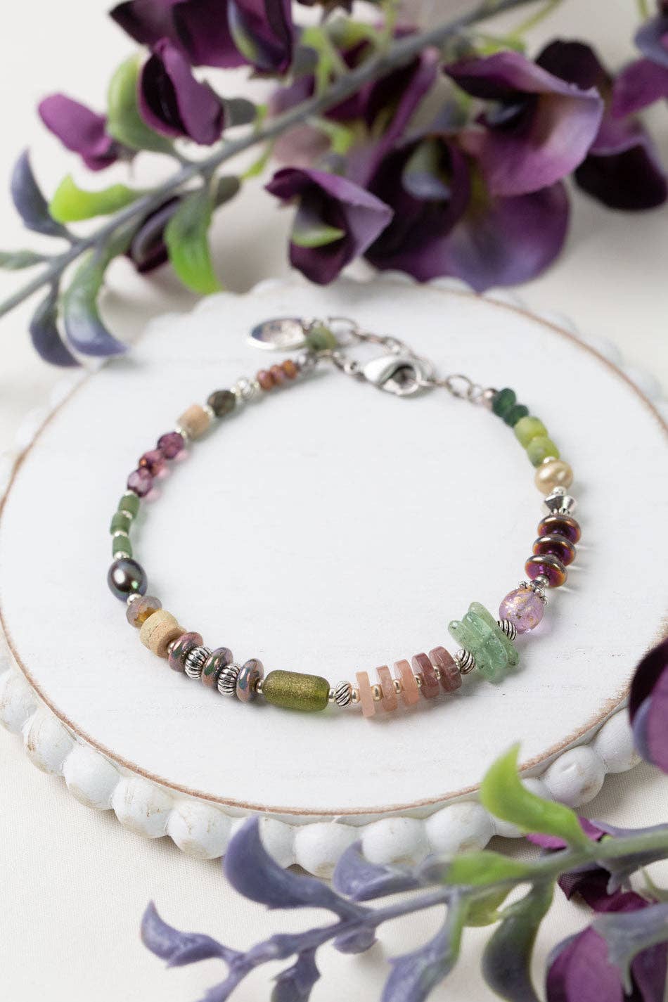 Anne Vaughan Designs Jewelry - Water Lily 7.5-8.5" Muscovite, Freshwater Pearl, Prehnite Simple Bracelet