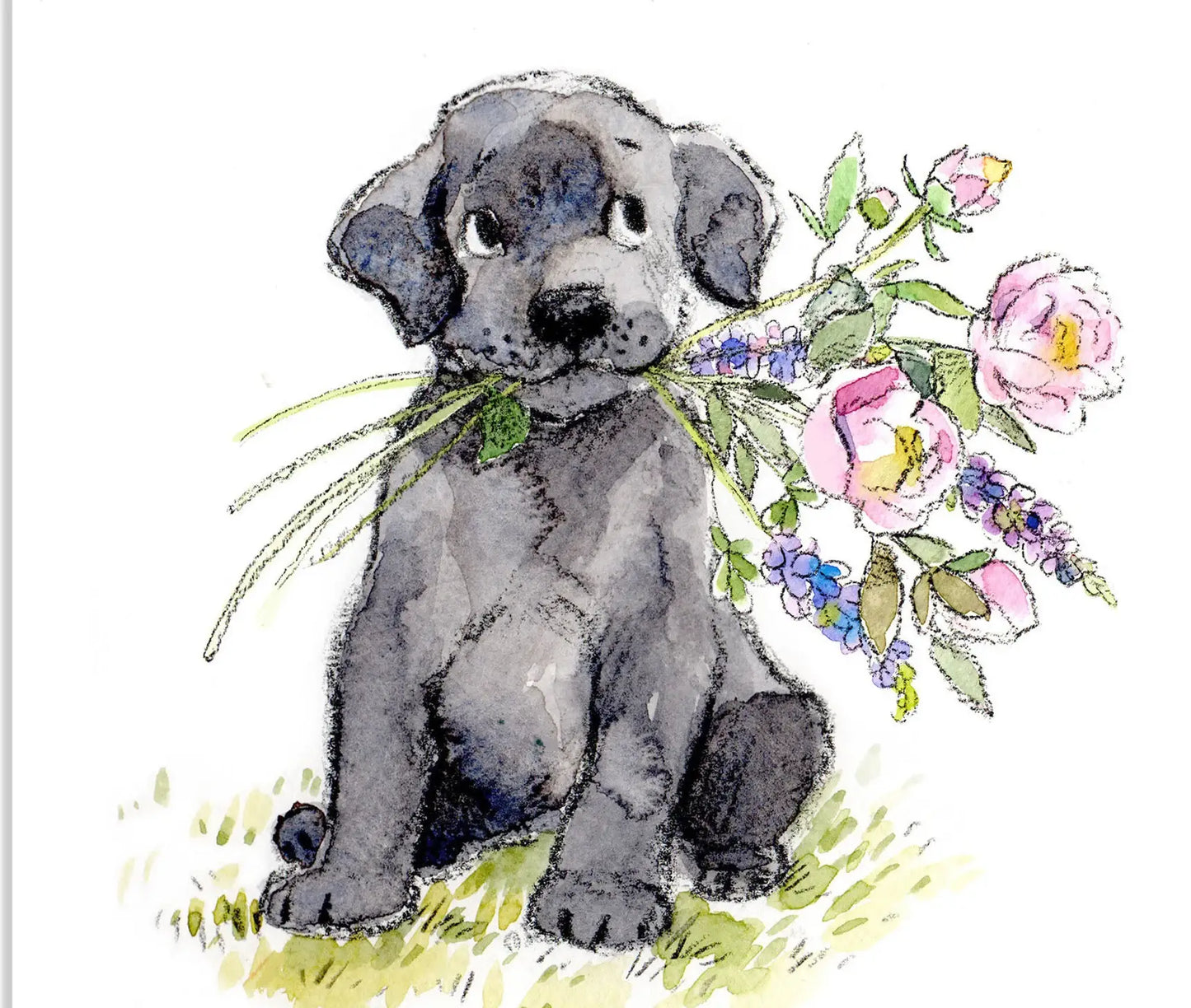 Paper Shed Design Ltd - Cute Dog Birthday Card - Black Labrador With Flowers