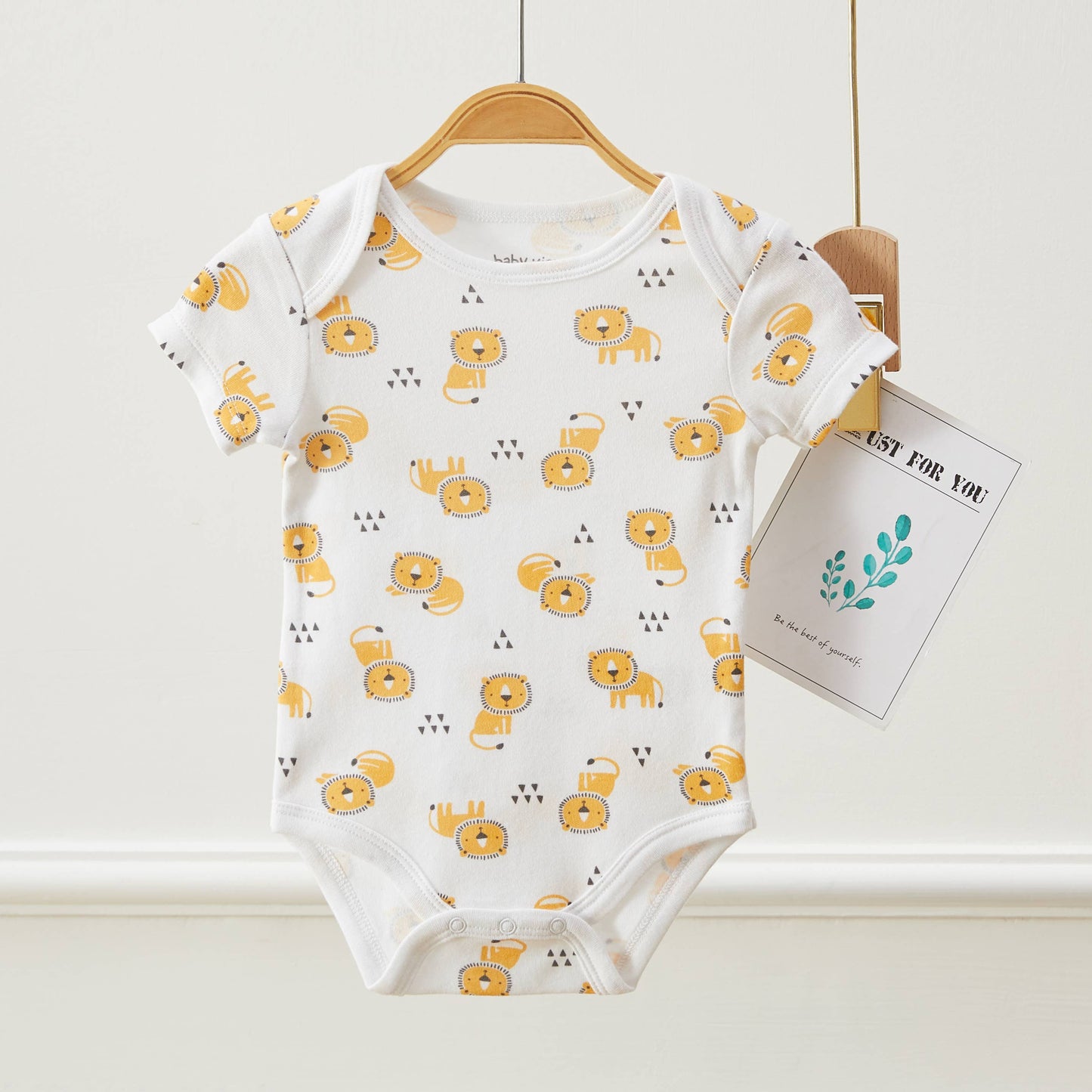 Lollipop Dreams - Pack of 3 Baby Lion Roar Pattern Bodysuits, Short Sleeves