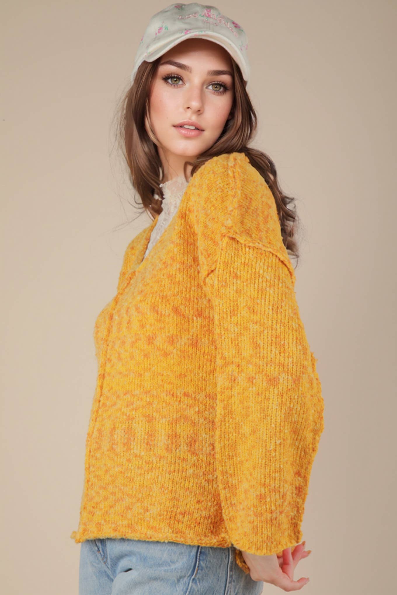 VERY J - 12W3270N-Oversized Casual Multi Color Knit Sweater Top