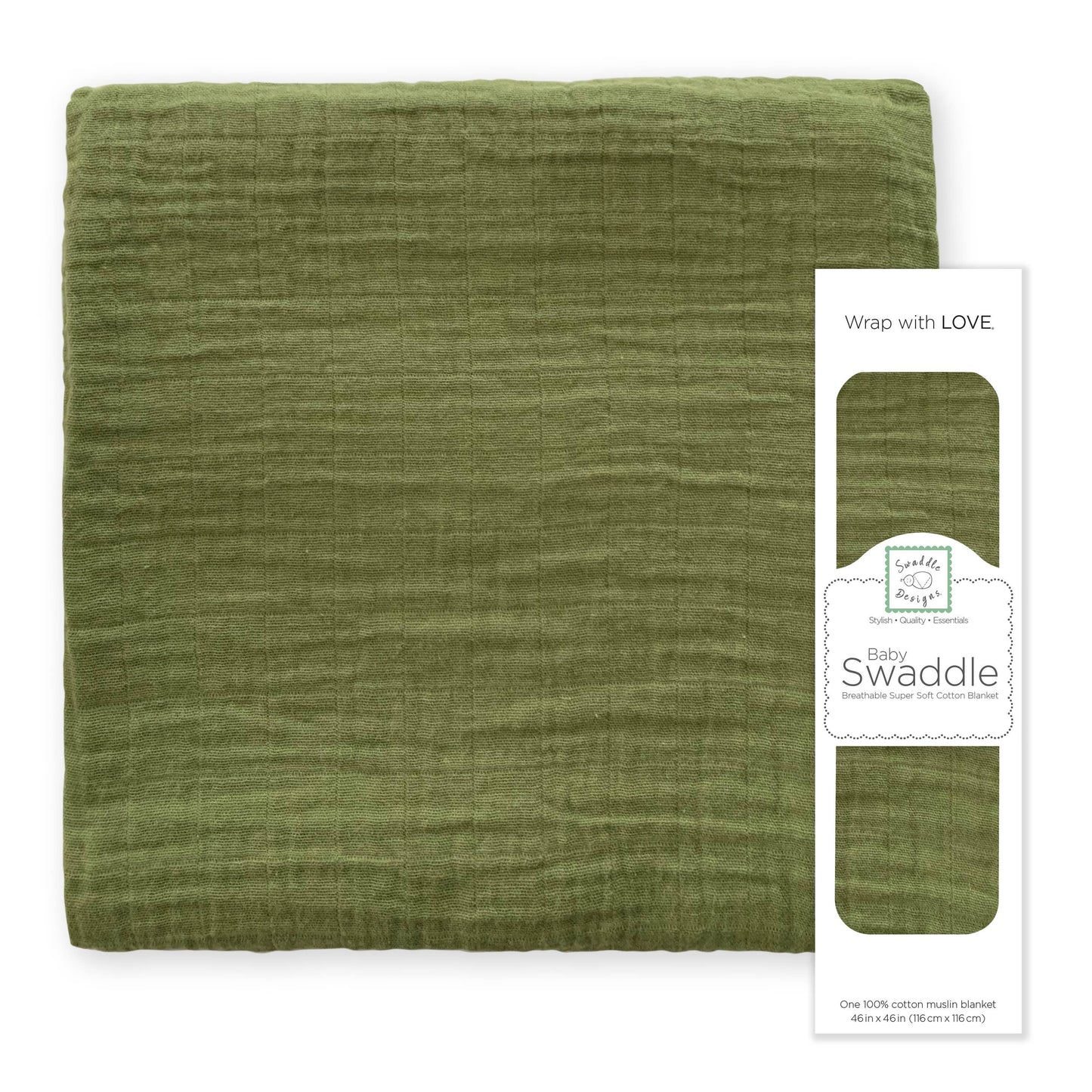 SwaddleDesigns - Green Turtle Muslin Swaddle Blanket, Premium Cotton