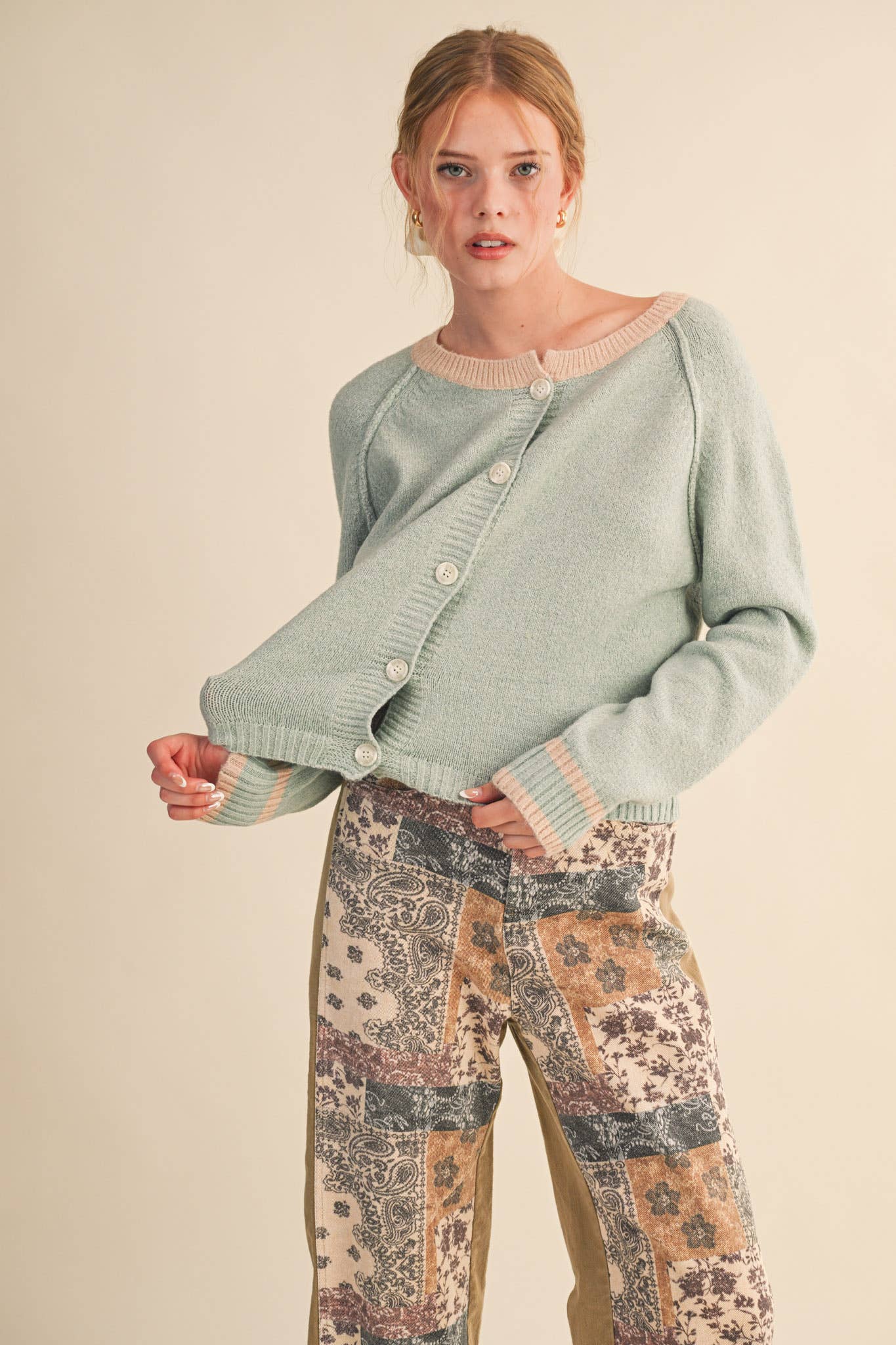 &MERCI - TWO TONE SWEATER CARDIGAN MSW11246