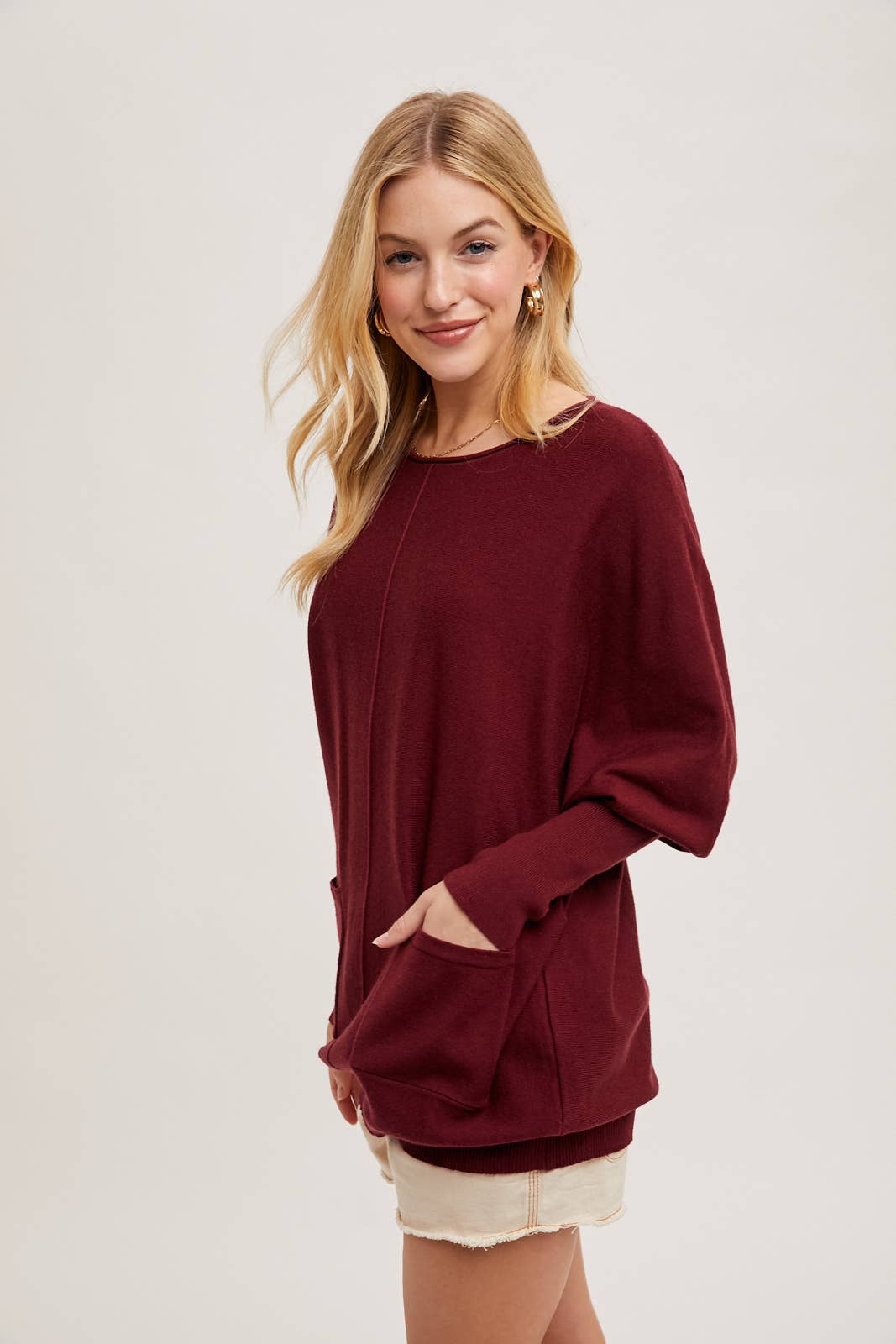 Bluivy - DOLMAN TUNIC KNIT SWEATER WITH POCKET