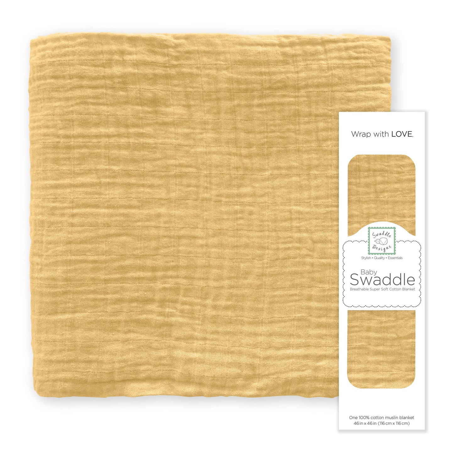 SwaddleDesigns - Gold Muslin Swaddle Blanket, Premium Cotton