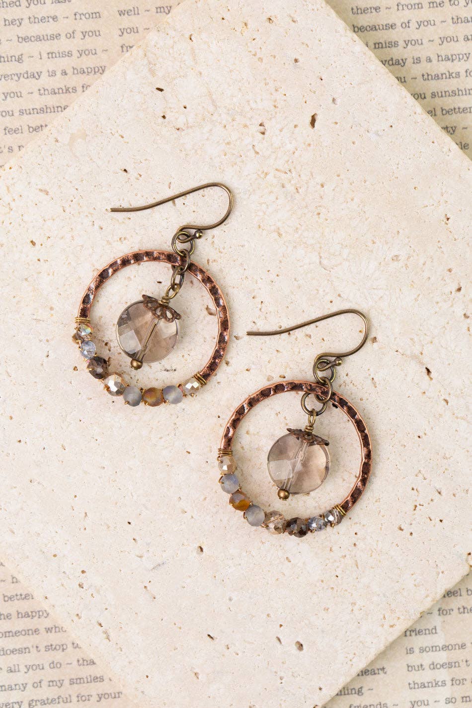 Anne Vaughan Designs Jewelry - Copper Tides Czech Glass, Crystal, Smoky Quartz Hoop Earrings