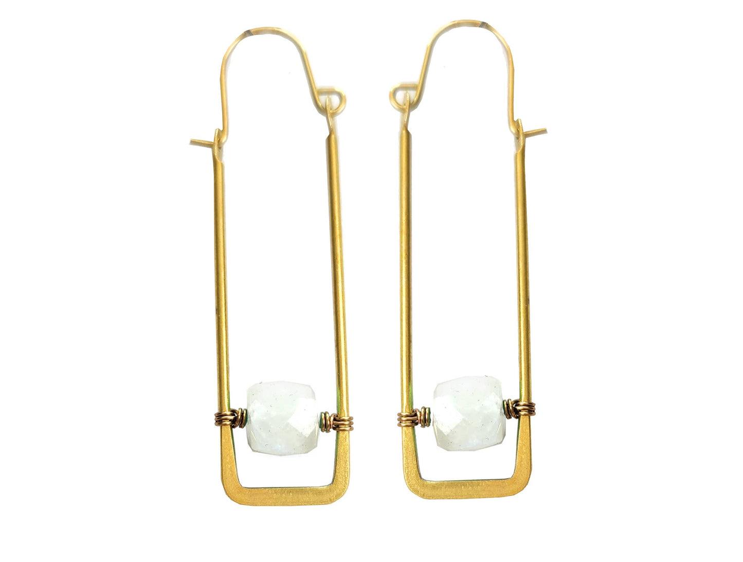 Edgy Petal Jewelry - Rectangle Hoop Earrings with Cube Gemstones multiple colors