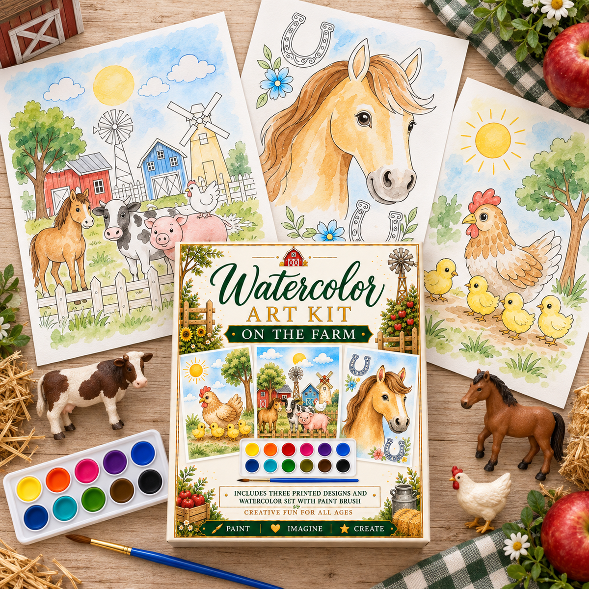 Jessie Marie Creative - Watercolor Art Kit: Farm Theme Designs