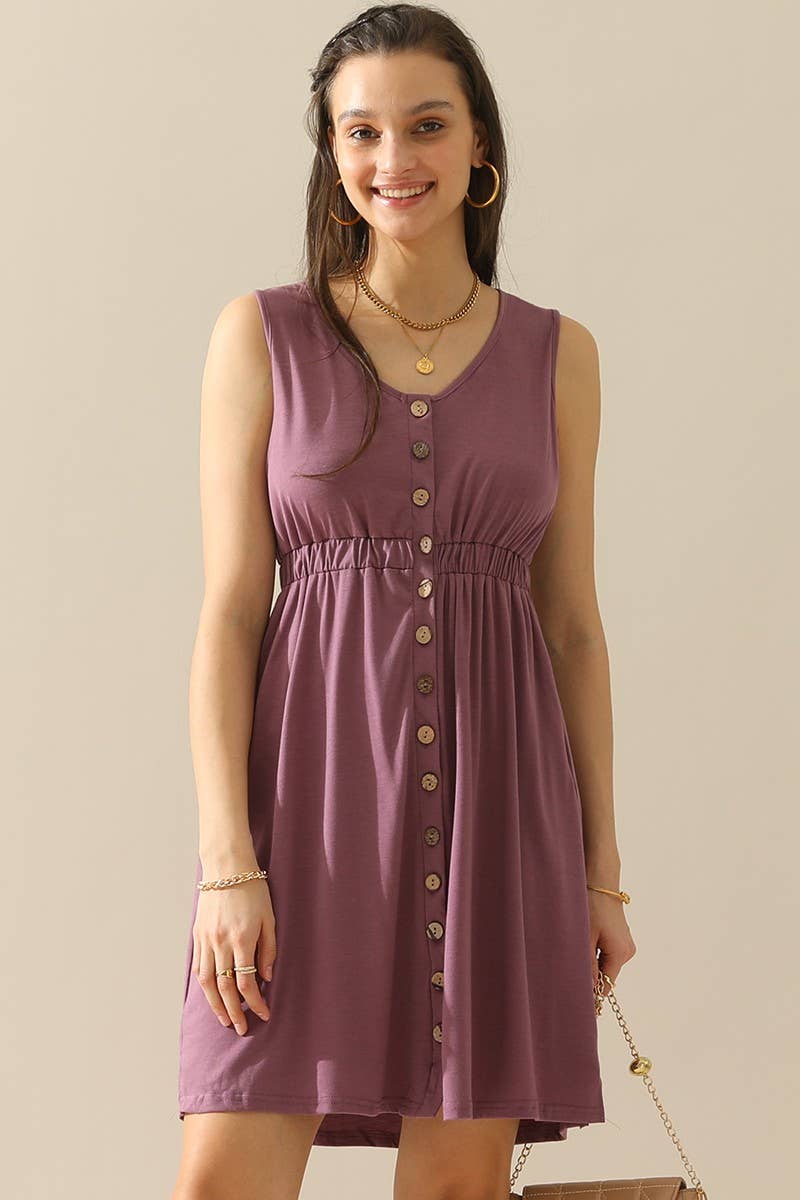 NINEXIS - CWDSD1389-B_SLEEVELESS BUTTON POCKET SLIM WAIST DRESS