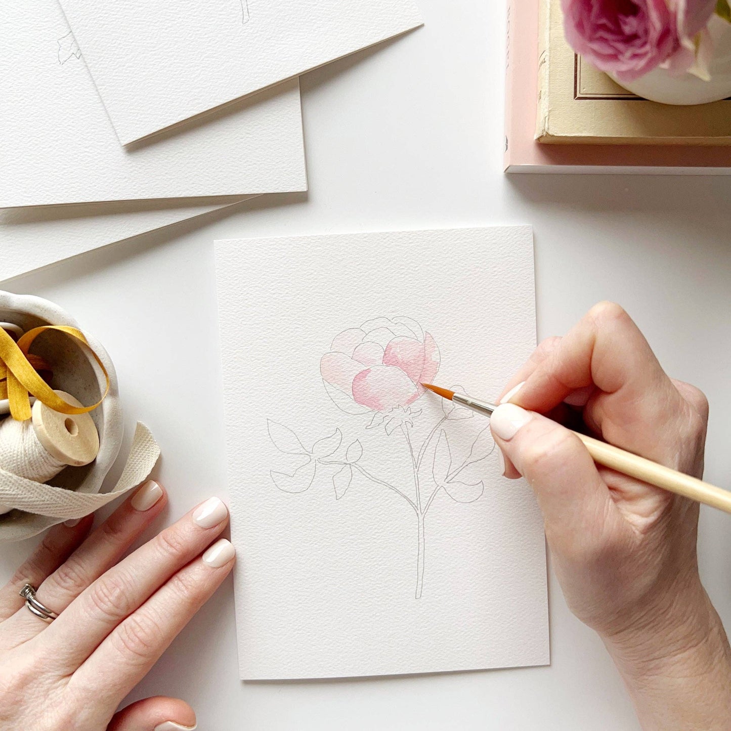 emily lex studio - Garden flowers paintable watercolor notecard set