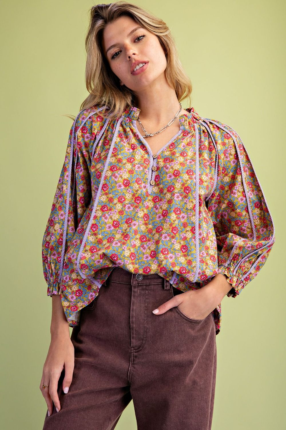 3/4 Sleeve Cotton Blouse