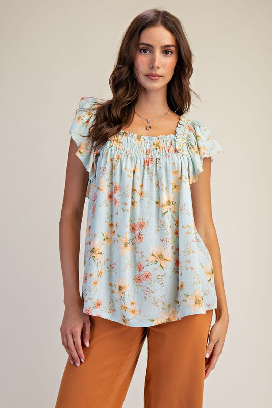 Wing Sleeve Linen Top