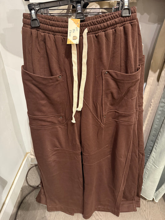 Brown Cotton Barrel Pants