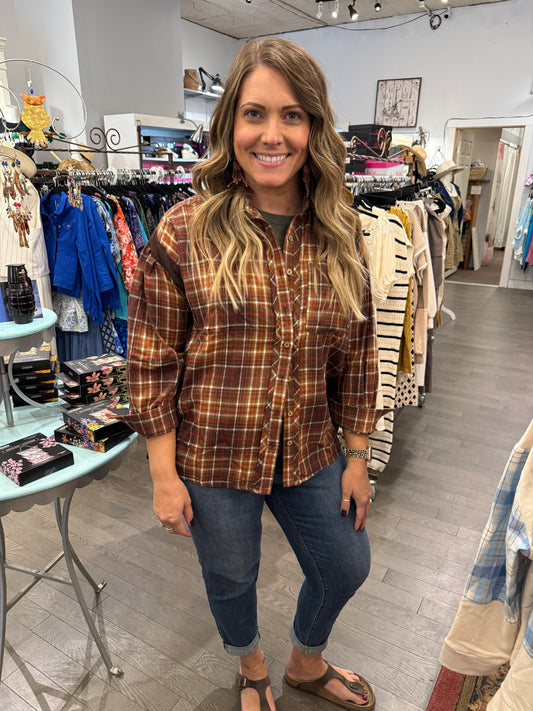 Brown Plaid Button Down Shirt