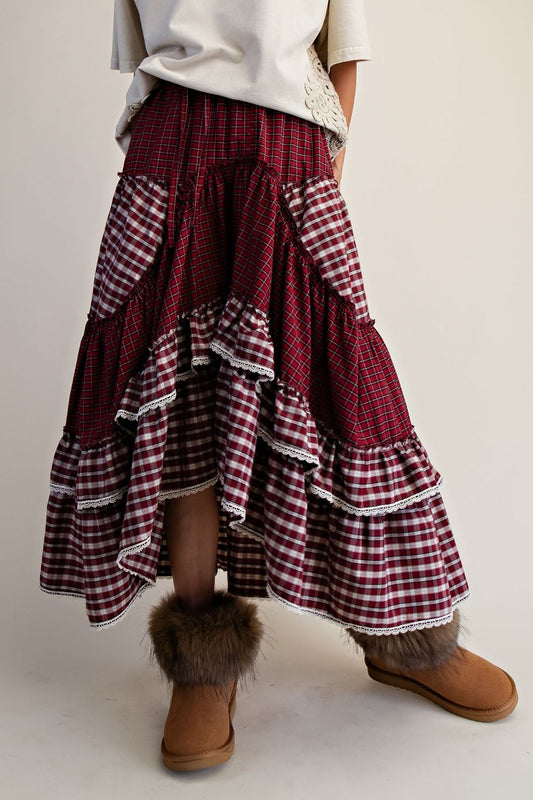 Red Wine High Low Skirt