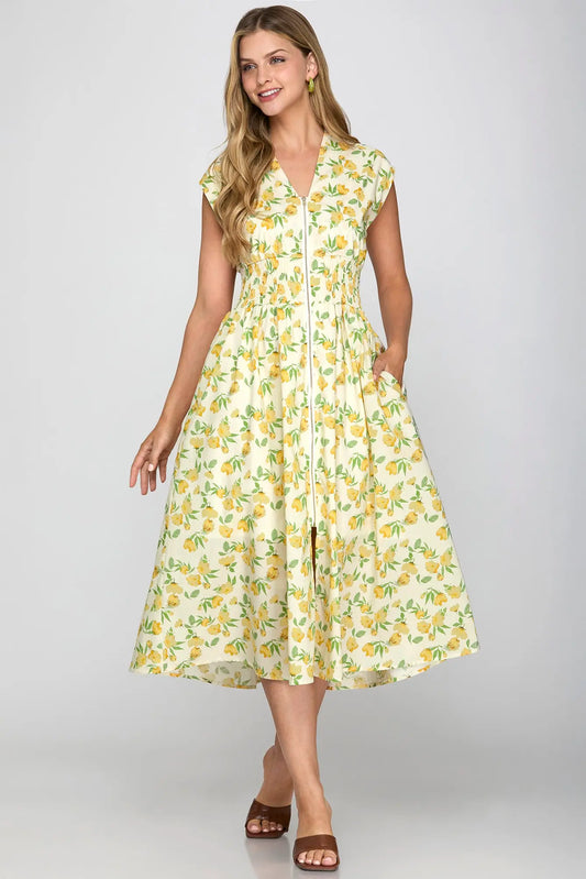 Yellow Zip Floral Dress